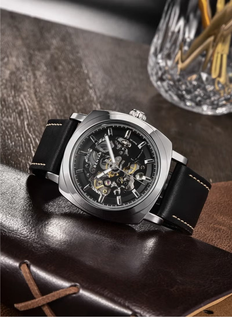 BENYAR Automatic Watches for Men | Skeleton Mechanical Leather Strap Mens Watch | 45mm Dial | 30M Waterproof | Men's Stylish Gift - Image 5